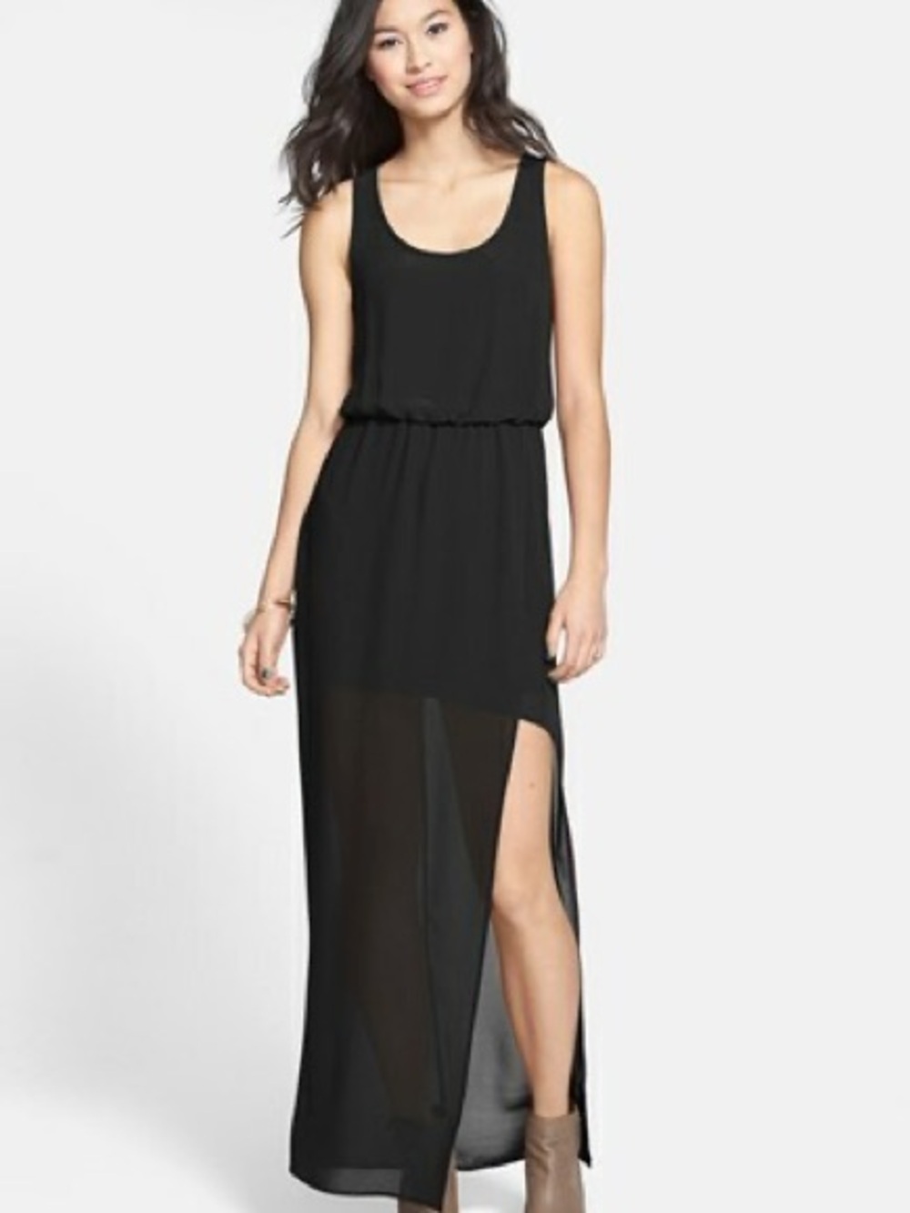 Lush Black Sleeveless High-Low Maxi Dress with Side Slit